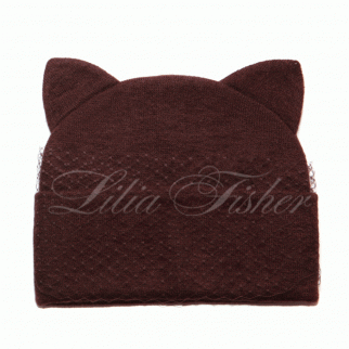 Winter hat with a veil and ears