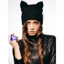 Winter hat with a veil and ears Winter hat with a veil and ears