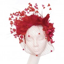 Feather headband with veil "Red rose"