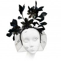  Feather headband "Black flowers"