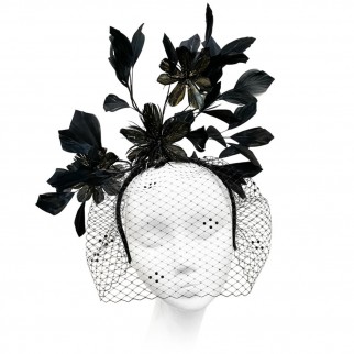  Feather headband "Black flowers"