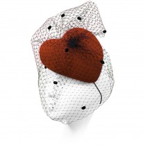 Asymmetric velour "Heart" hat with a veil