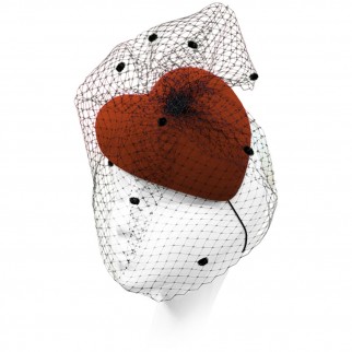 Asymmetric velour "Heart" hat with a veil