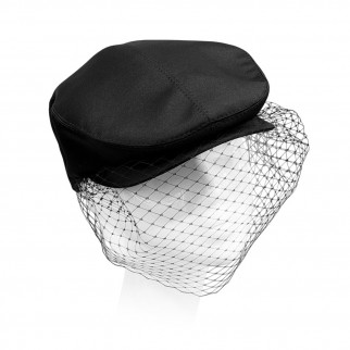 Silk satin peaked cap with a veil