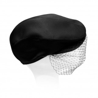 Silk satin peaked cap with a veil