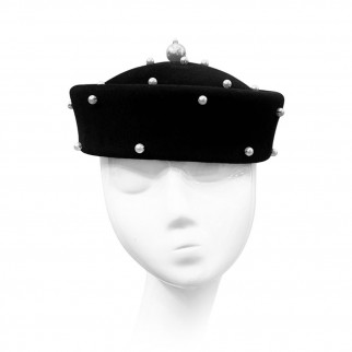 Velour pillbox hat with beads