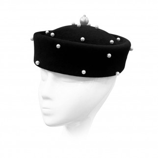 Velour pillbox hat with beads