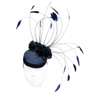 "Night Beauty" pillbox hat with flowers and feathers