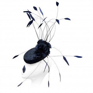 "Night Beauty" pillbox hat with flowers and feathers