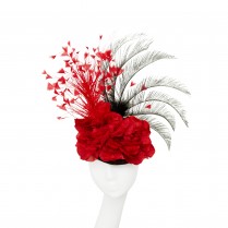 Pill-box hat with vintage feathers and flowers