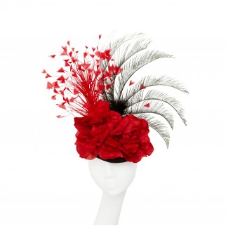 Pill-box hat with vintage feathers and flowers