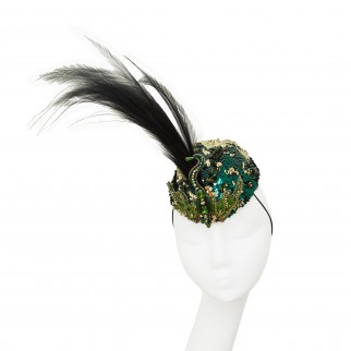 Pill-box hat "Dragon" with paradise feathers