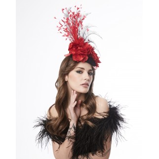 Pill-box hat with vintage feathers and flowers