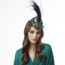 Pill-box hat "Dragon" with paradise feathers