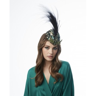 Pill-box hat "Dragon" with paradise feathers