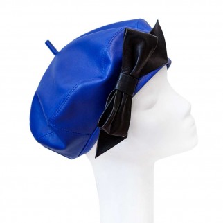 Leather beret with bow