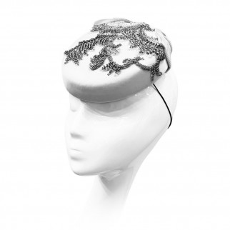 Pill-box hat with couture embroidery and bow Pill-box hat with couture embroidery and bow